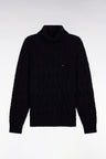 Pull épais à col roulé en laine et coton marine
