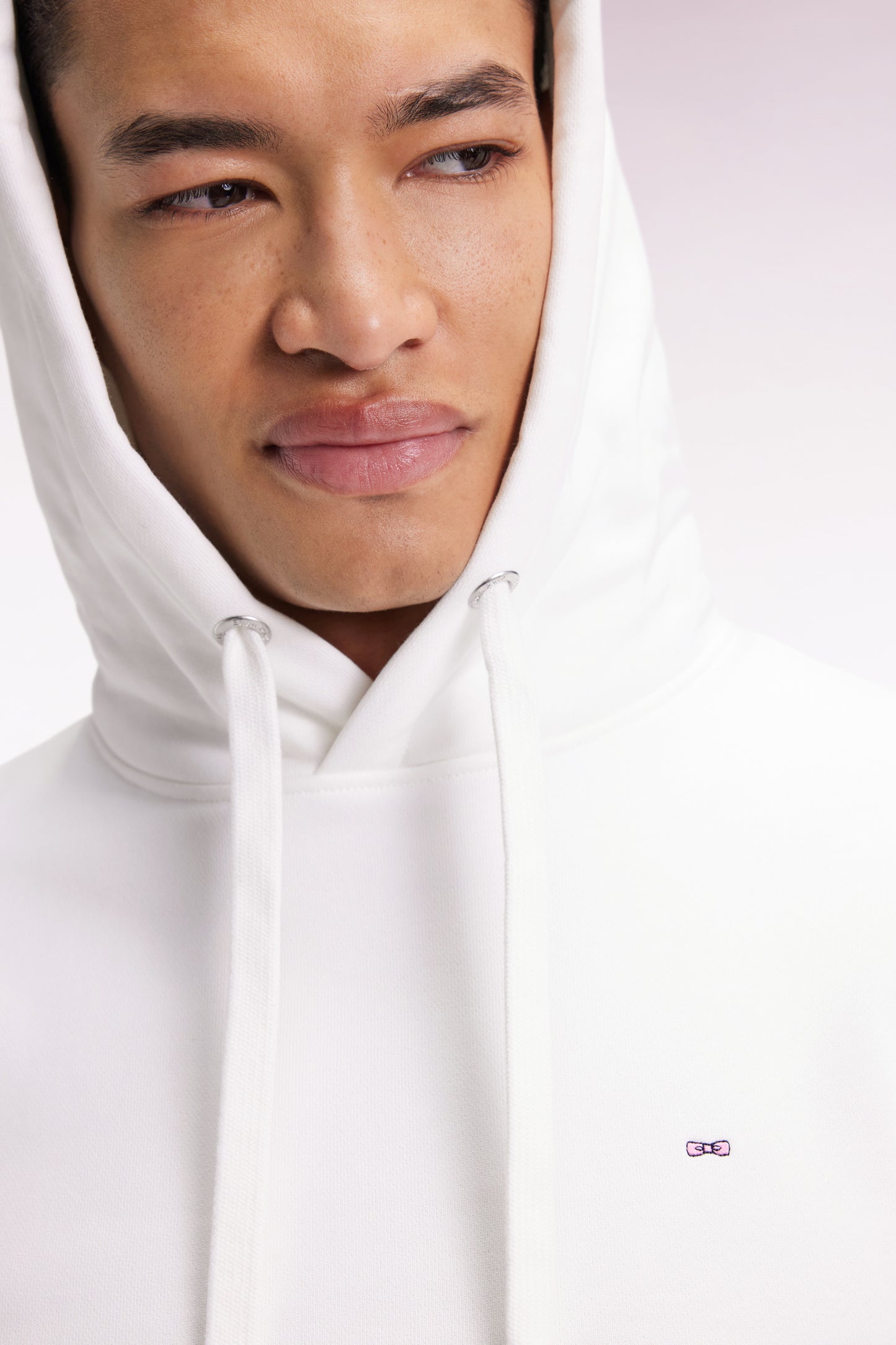 White cotton hooded sweatshirt, straight cut