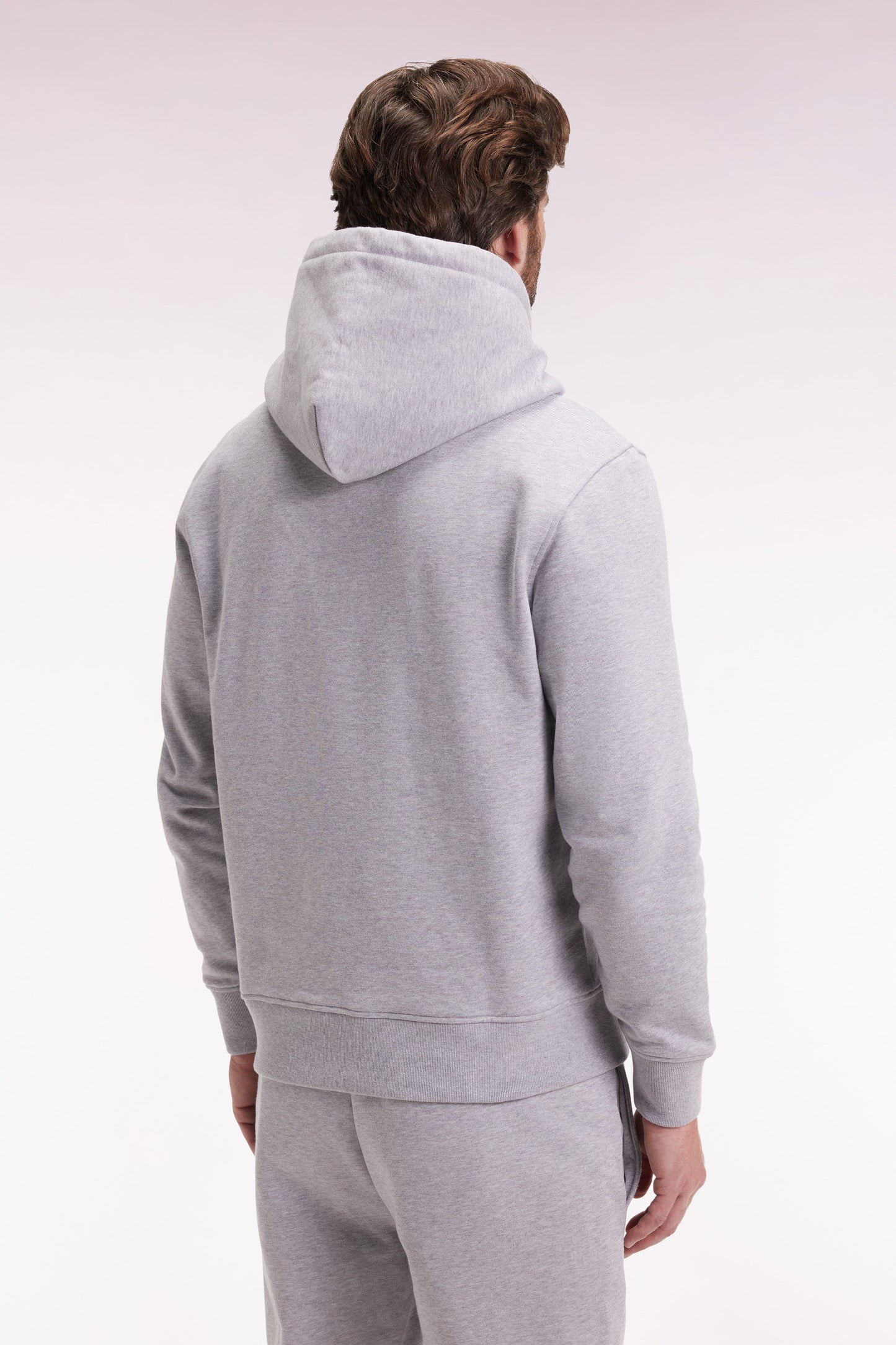 Grey cotton hooded sweatshirt, straight cut