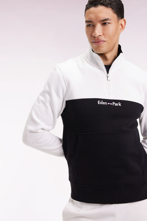 Sweatshirt col camionneur en molleton bicolore blanc - Image 3