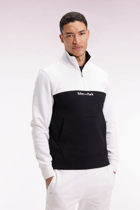 Sweatshirt col camionneur en molleton bicolore blanc - Image 1
