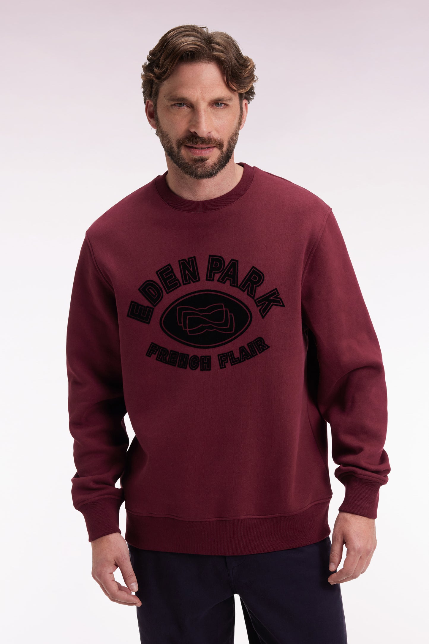 Sweatshirt à col rond en coton mélangé bordeaux coupe Relaxed