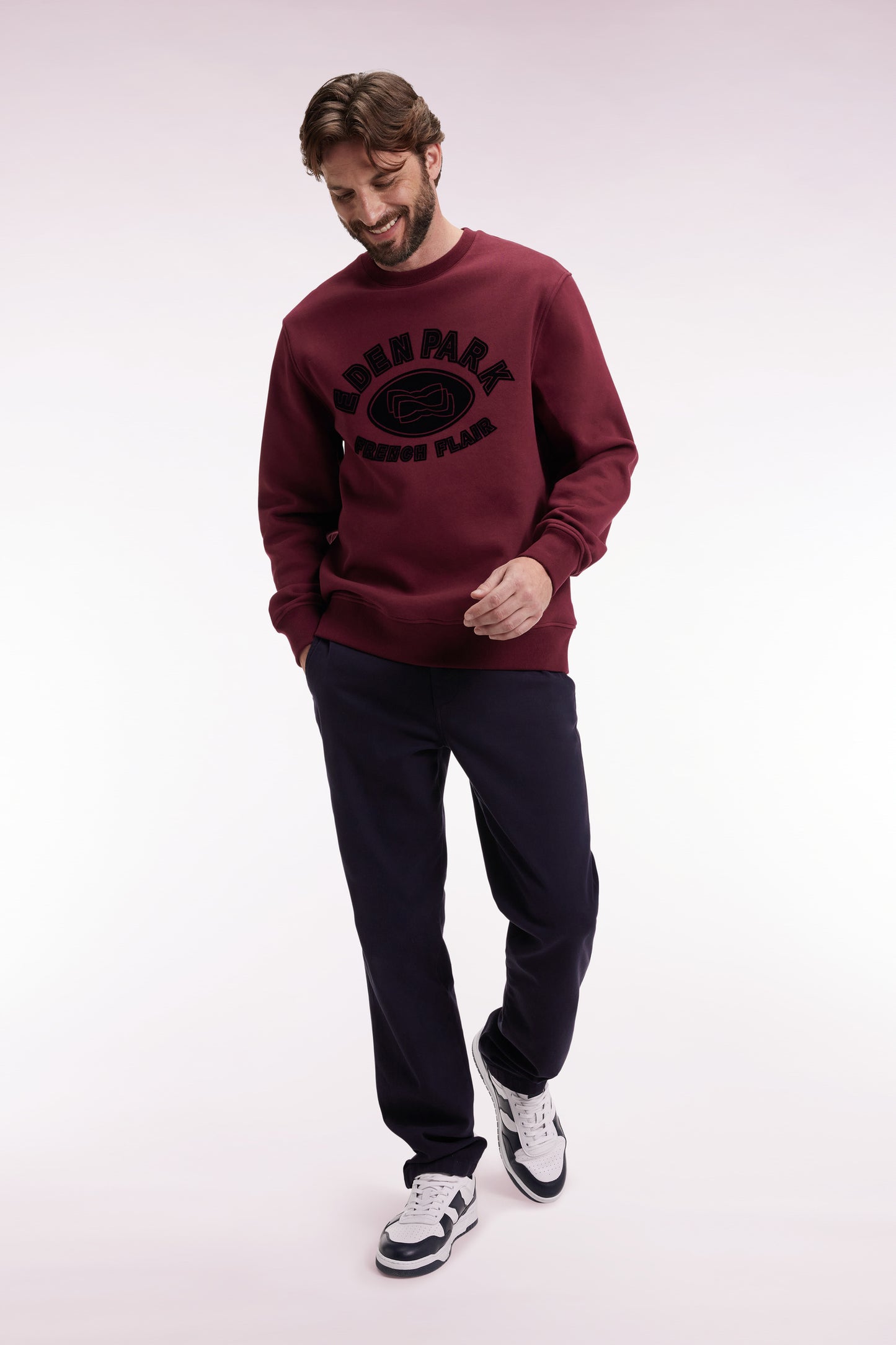 Sweatshirt à col rond en coton mélangé bordeaux coupe Relaxed