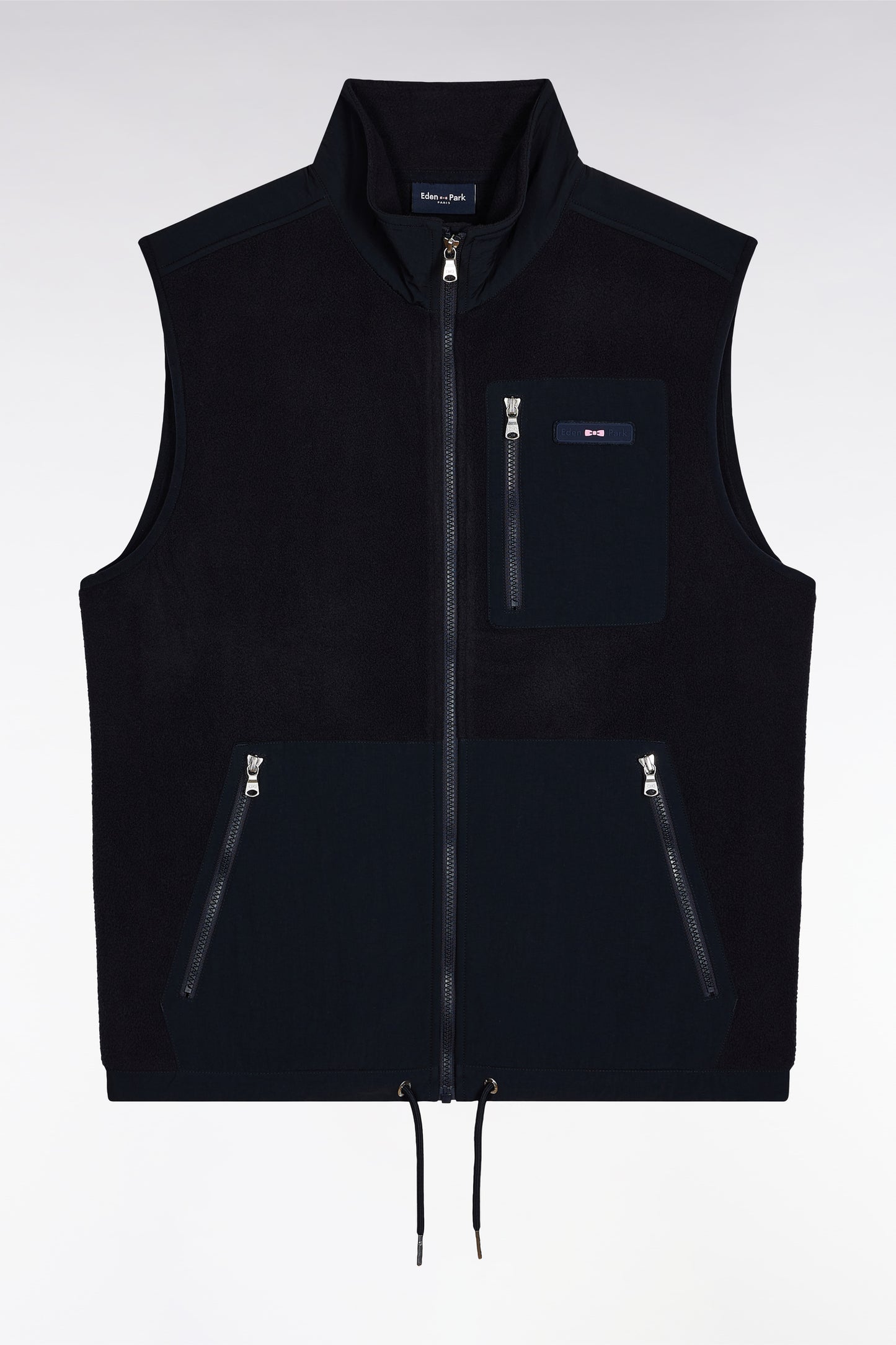 Sweatshirt sans manches zippé à capuche bimatière marine coupe droite