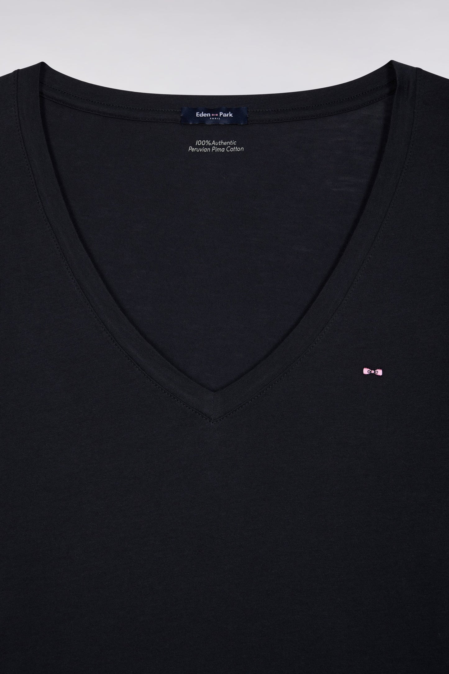 T-shirt à manches courtes en coton Pima marine col V