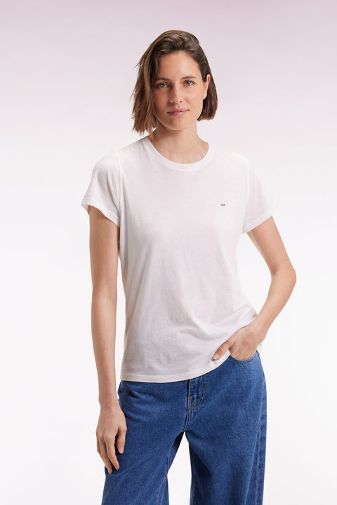 T-shirt à manches courtes en coton Pima blanc col rond - Image 1