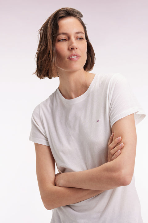 T-shirt à manches courtes en coton Pima blanc col rond - Image 3