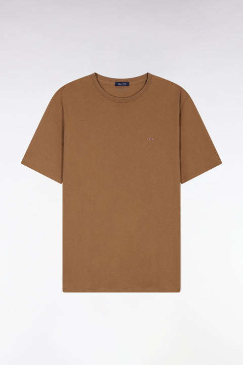 T-shirt manches courtes à col rond en coton Pima camel - Image 2