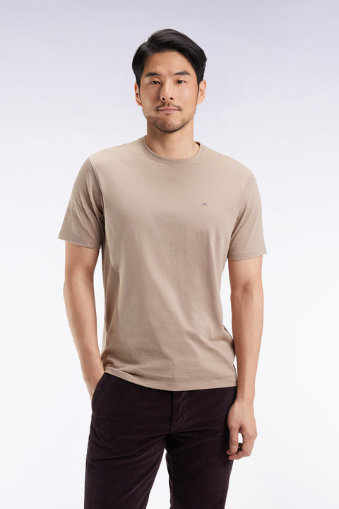 T-shirt manches courtes à col rond en coton Pima beige - Image 1