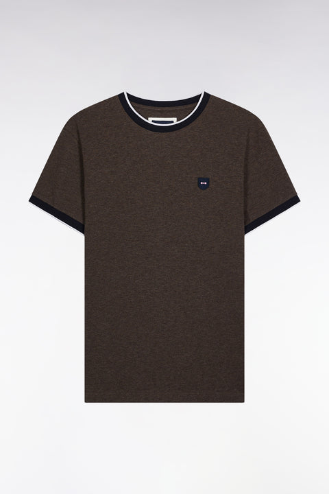 T-shirt à manches courtes en coton stretch marron coupe ajustée - Image 2