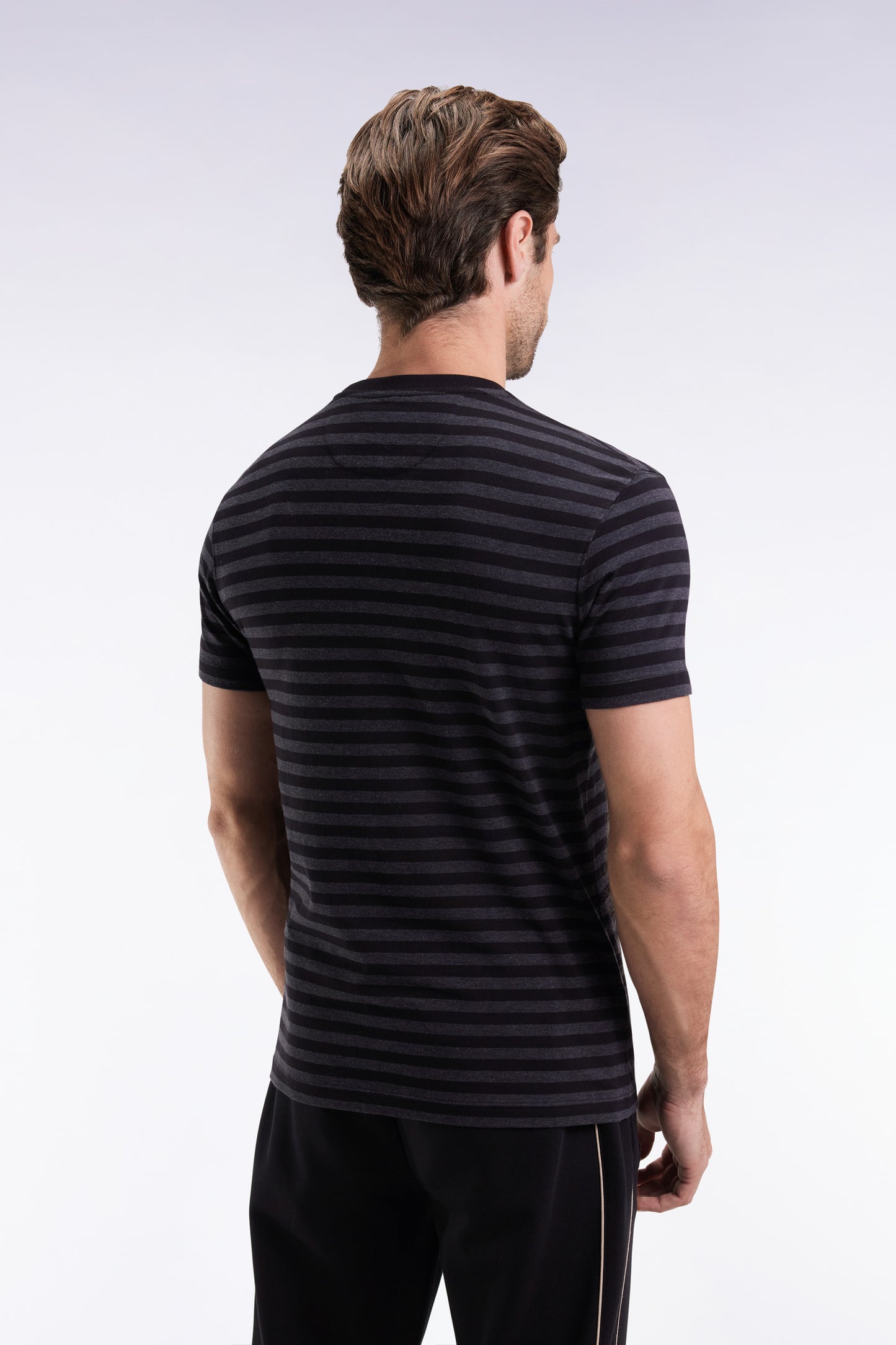 T-shirt à manches courtes en jersey de coton rayé noir et gris