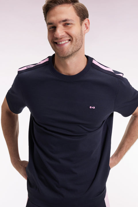 T-shirt à manches courtes en coton marine bande épaules - Image 3