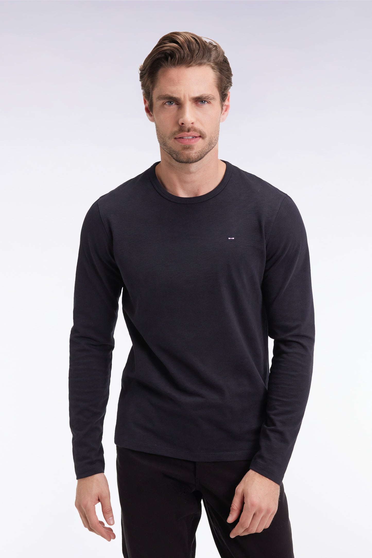 T-shirt à manches longues en coton slub noir