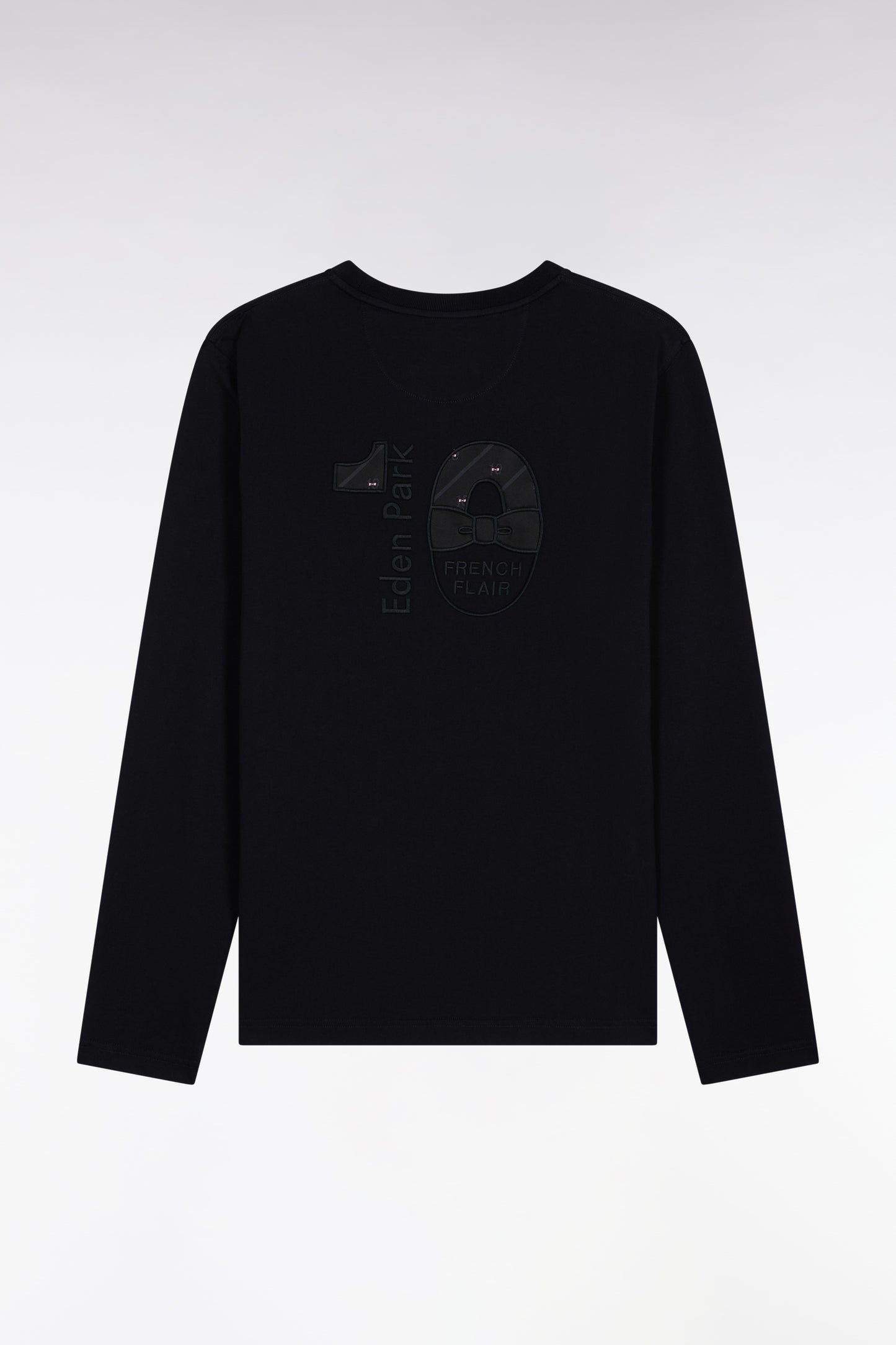 Long-sleeved round-neck T-shirt in black cotton