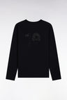 Long-sleeved round-neck T-shirt in black cotton