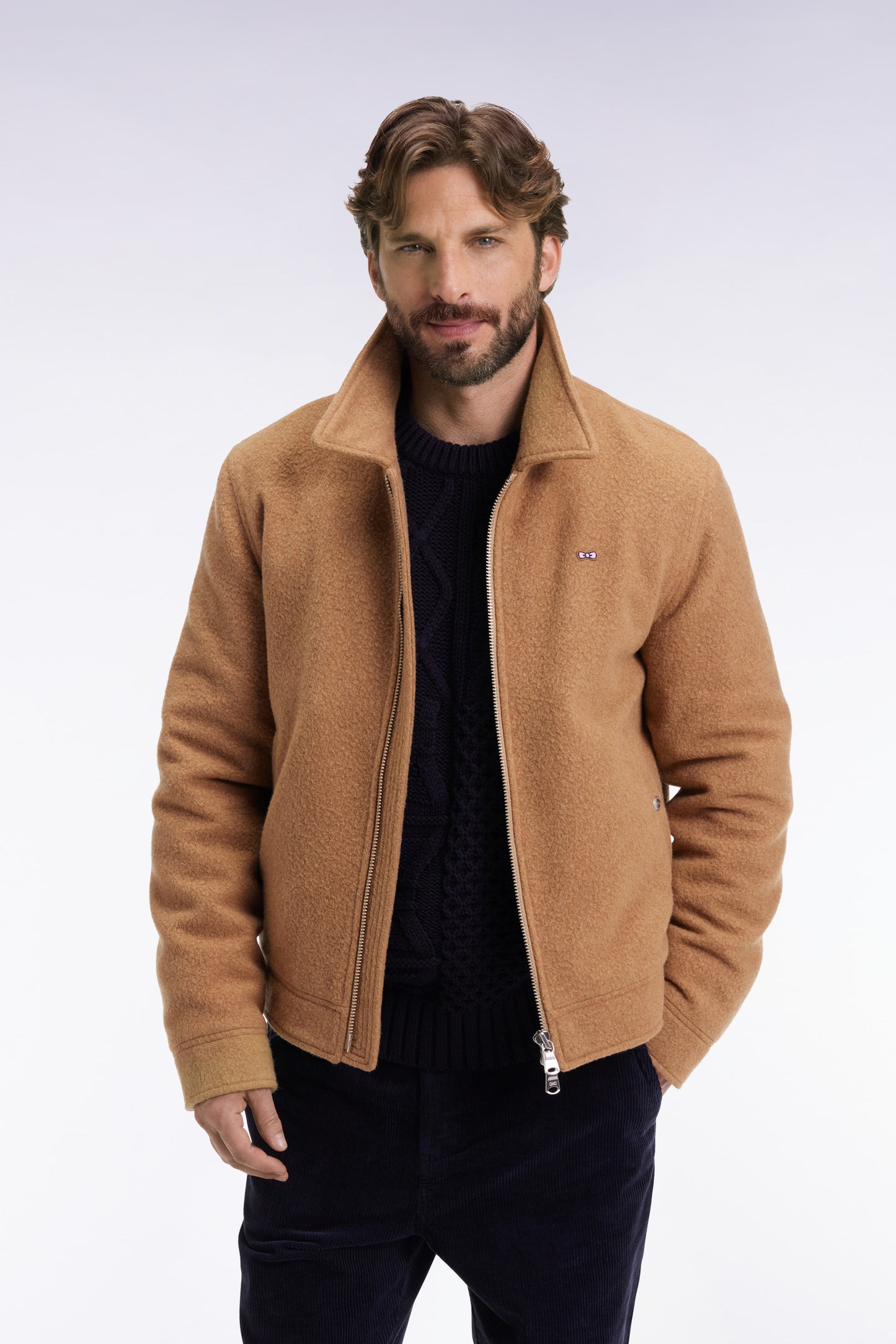 Camel boiled wool blend jacket