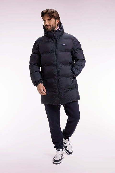 Doudoune longue en nylon matelassé marine - Image 1