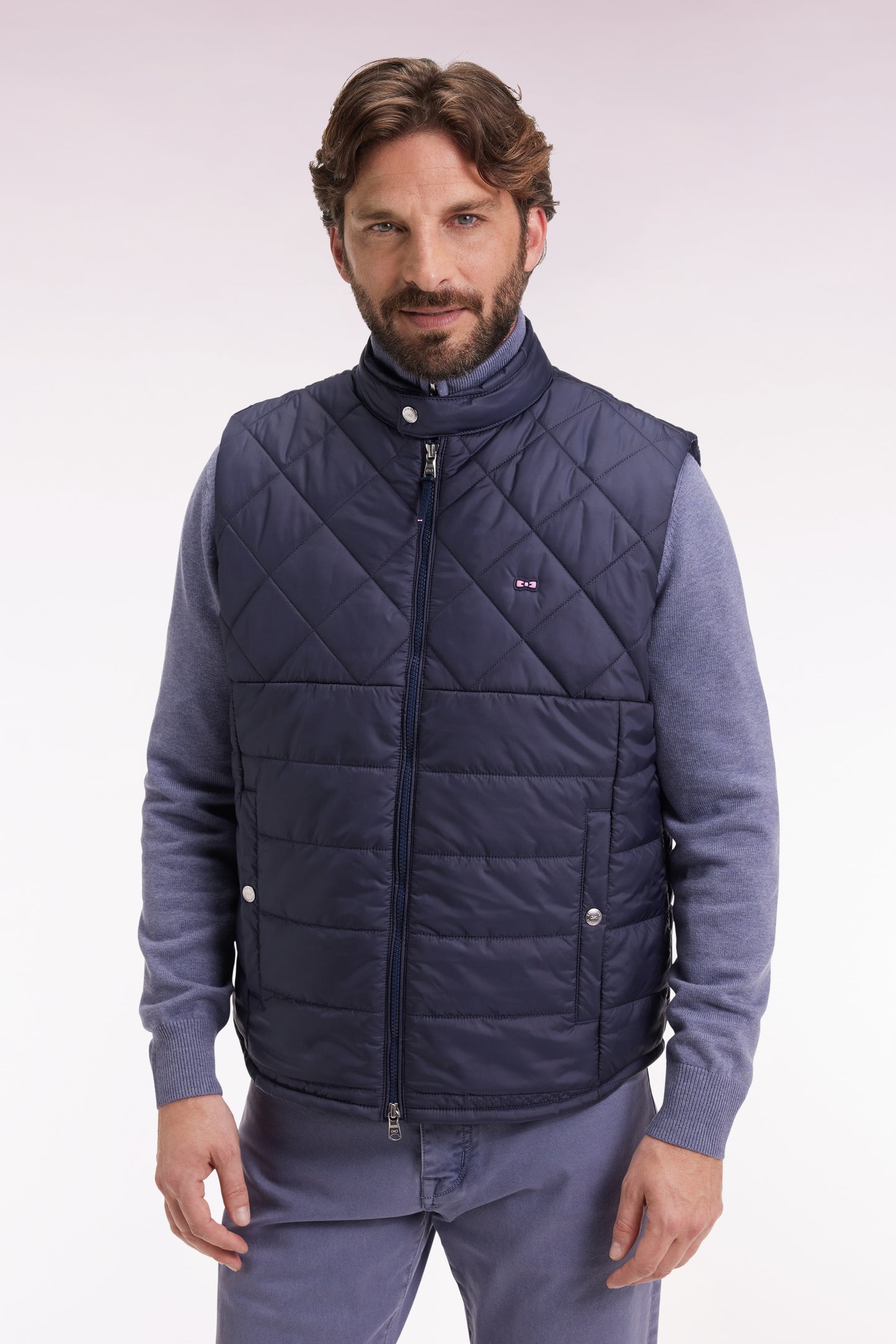 Doudoune sans manches col motard en nylon matelassé bleu marine
