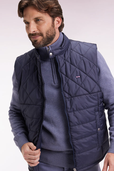 Doudoune sans manches col motard en nylon matelassé gris - Image 3