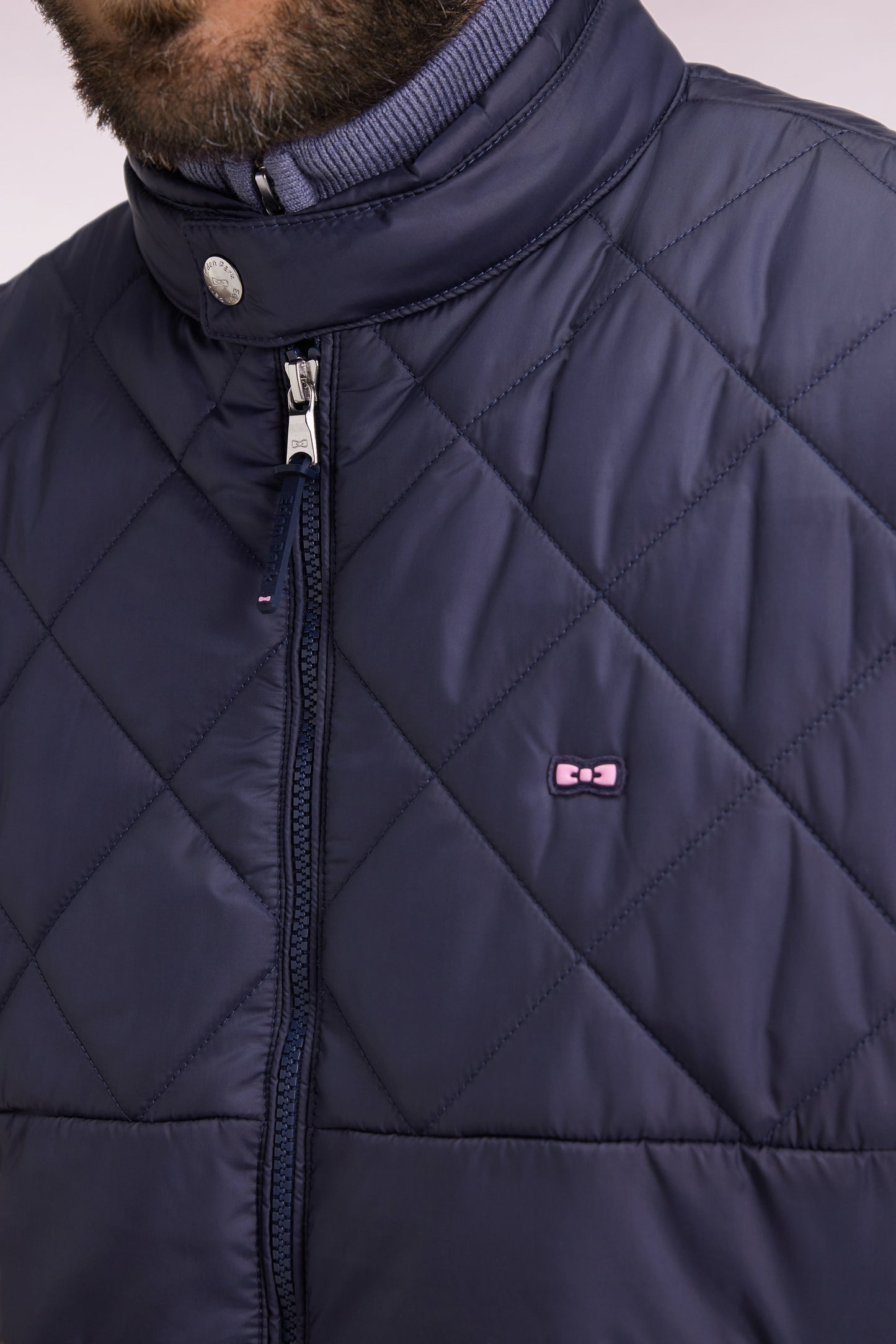 Doudoune sans manches col motard en nylon matelassé bleu marine