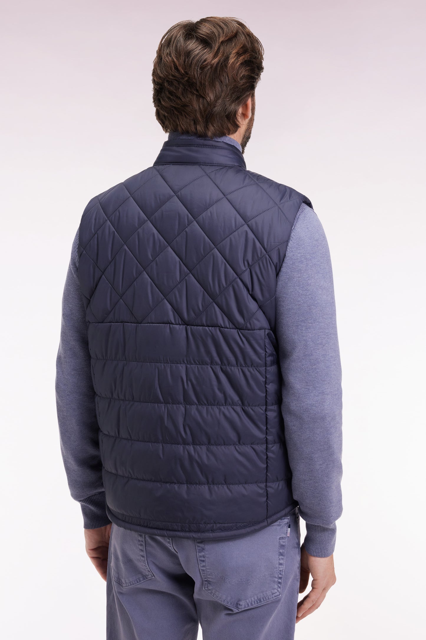 Doudoune sans manches col motard en nylon matelassé bleu marine