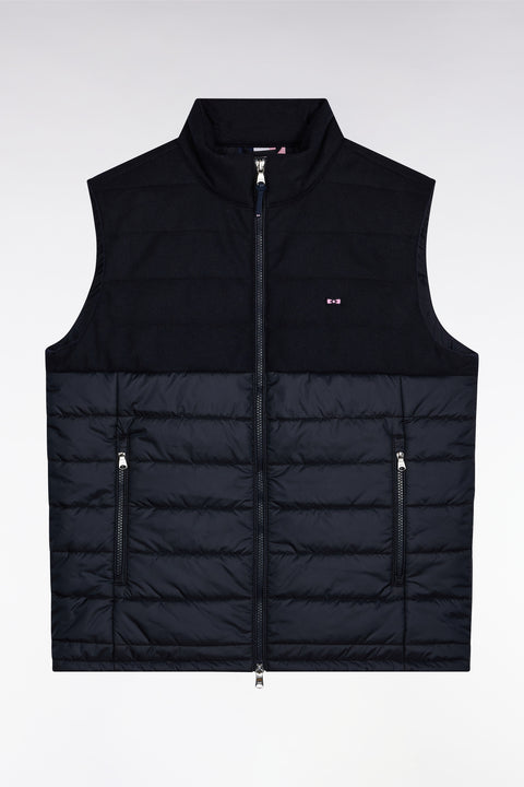 Doudoune sans manches bimatière en nylon et flanelle marine - Image 2