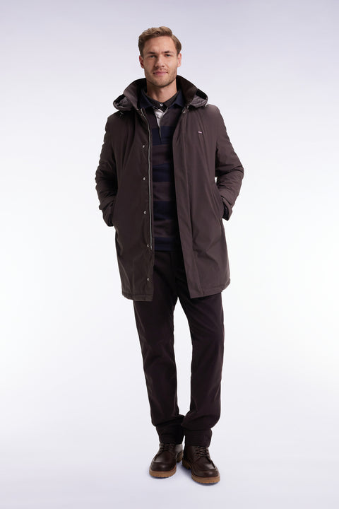 Imperméable long en nylon marron à capuche amovible - Image 3