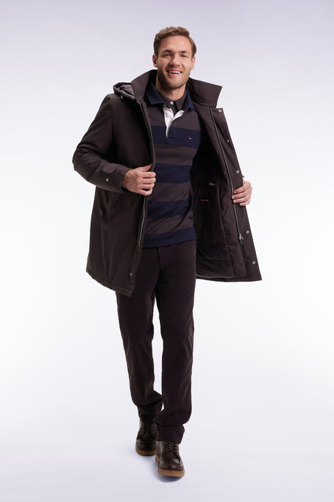 Imperméable long en nylon marron à capuche amovible - Image 1