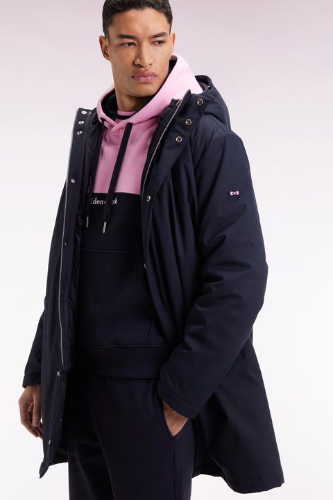 Parka longue 2-en-1 en nylon marine à capuche intégrée - Image 1