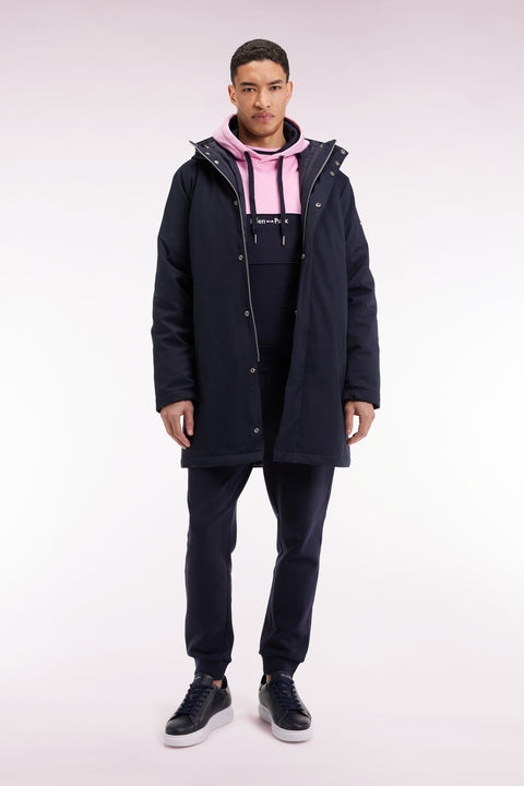 Parka longue 2-en-1 en nylon marine à capuche intégrée - Image 3