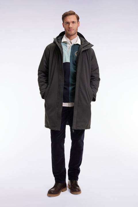 Parka longue en nylon kaki à capuche intégrée - Image 3