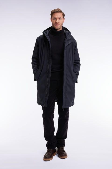 Parka longue en nylon noir à capuche intégrée - Image 3