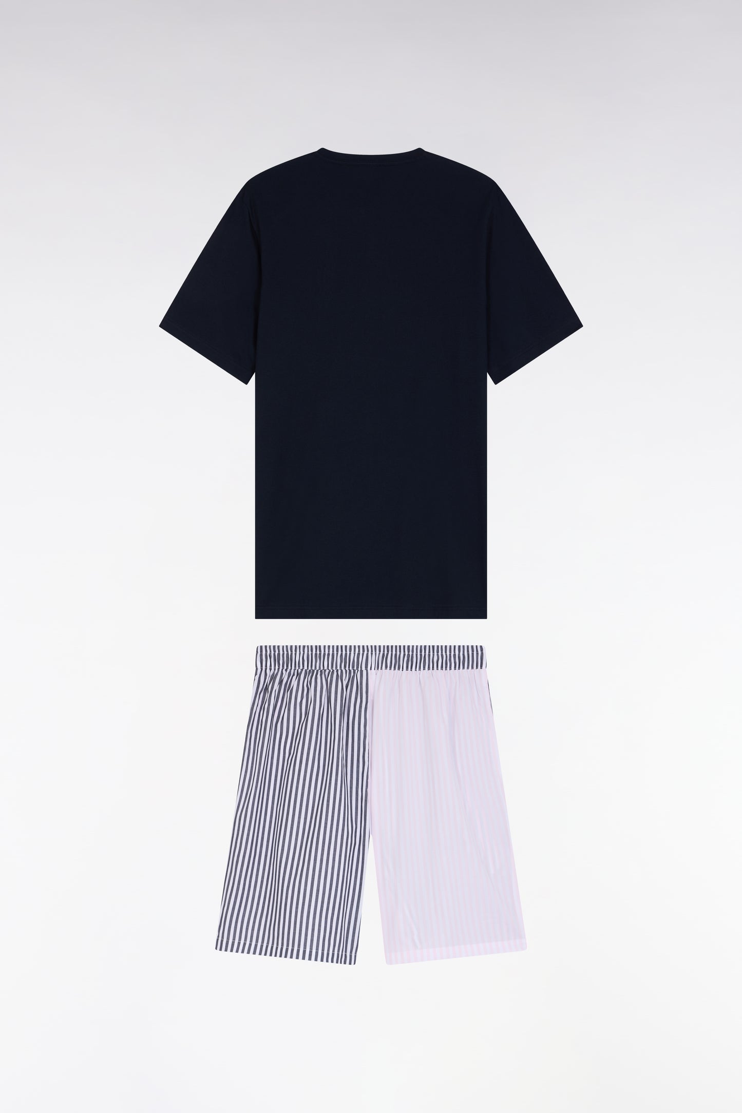 Pyjama court short à rayures bâton rose et marine
