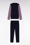 Pyjama long en jersey de coton marine à manches rayées
