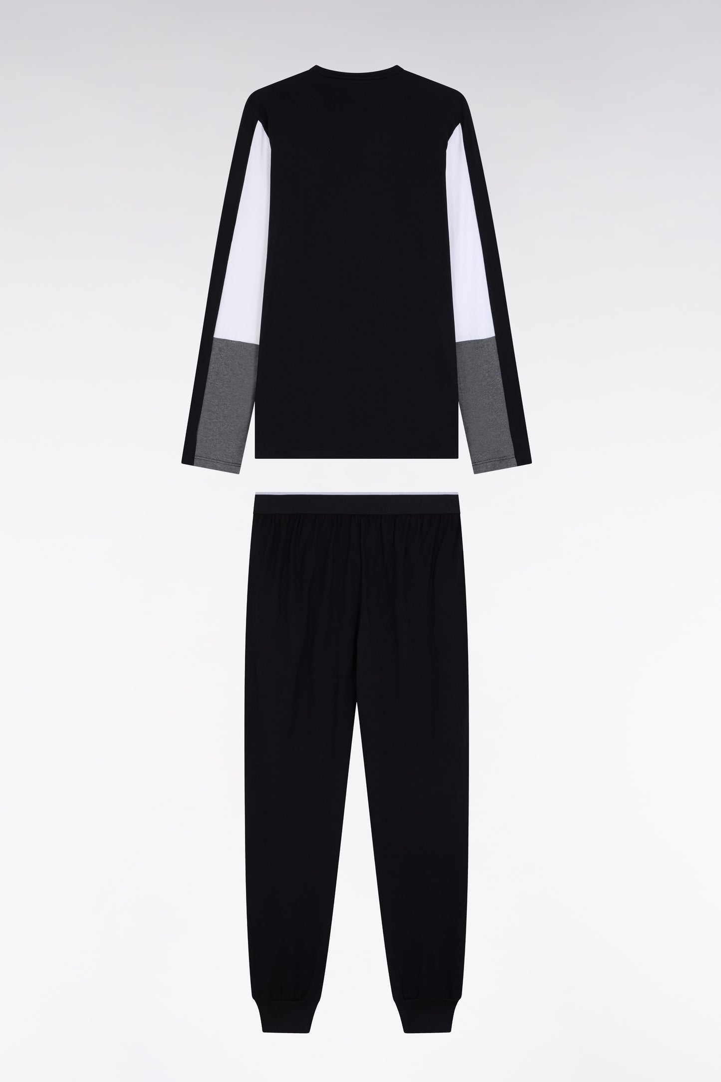 Pyjama long en jersey de coton colorblock gris