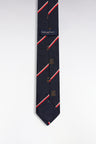 Navy and red striped silk tie with crest