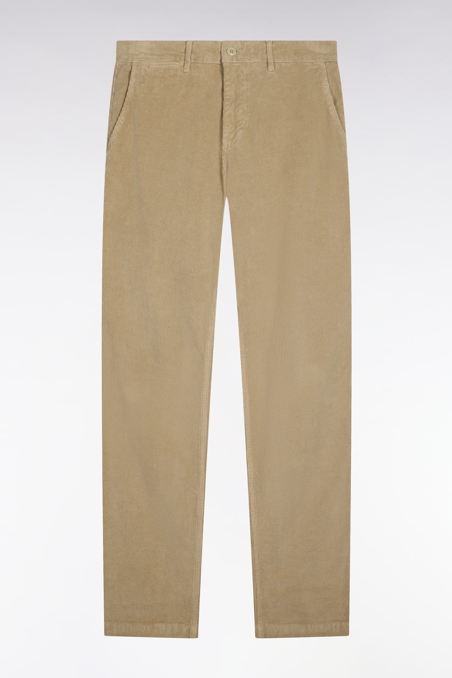 Pantalon chino sans plis en velours côtelé beige coupe regular