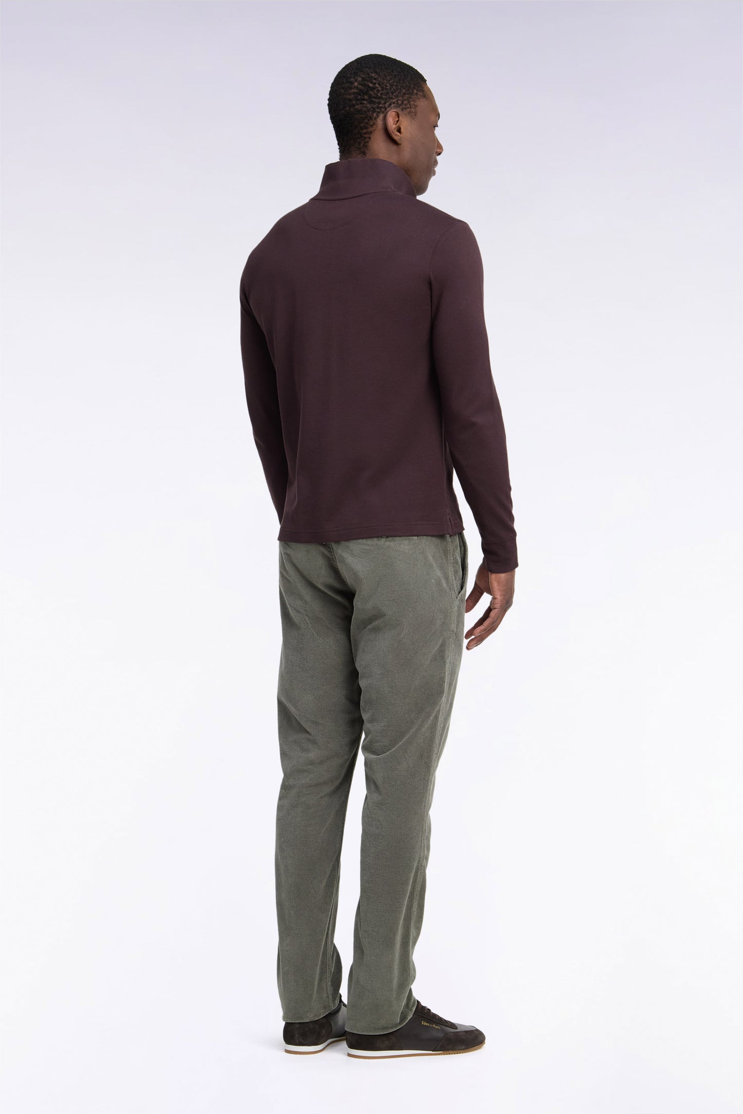 Pantalon chino sans plis en velours côtelé kaki clair coupe regular