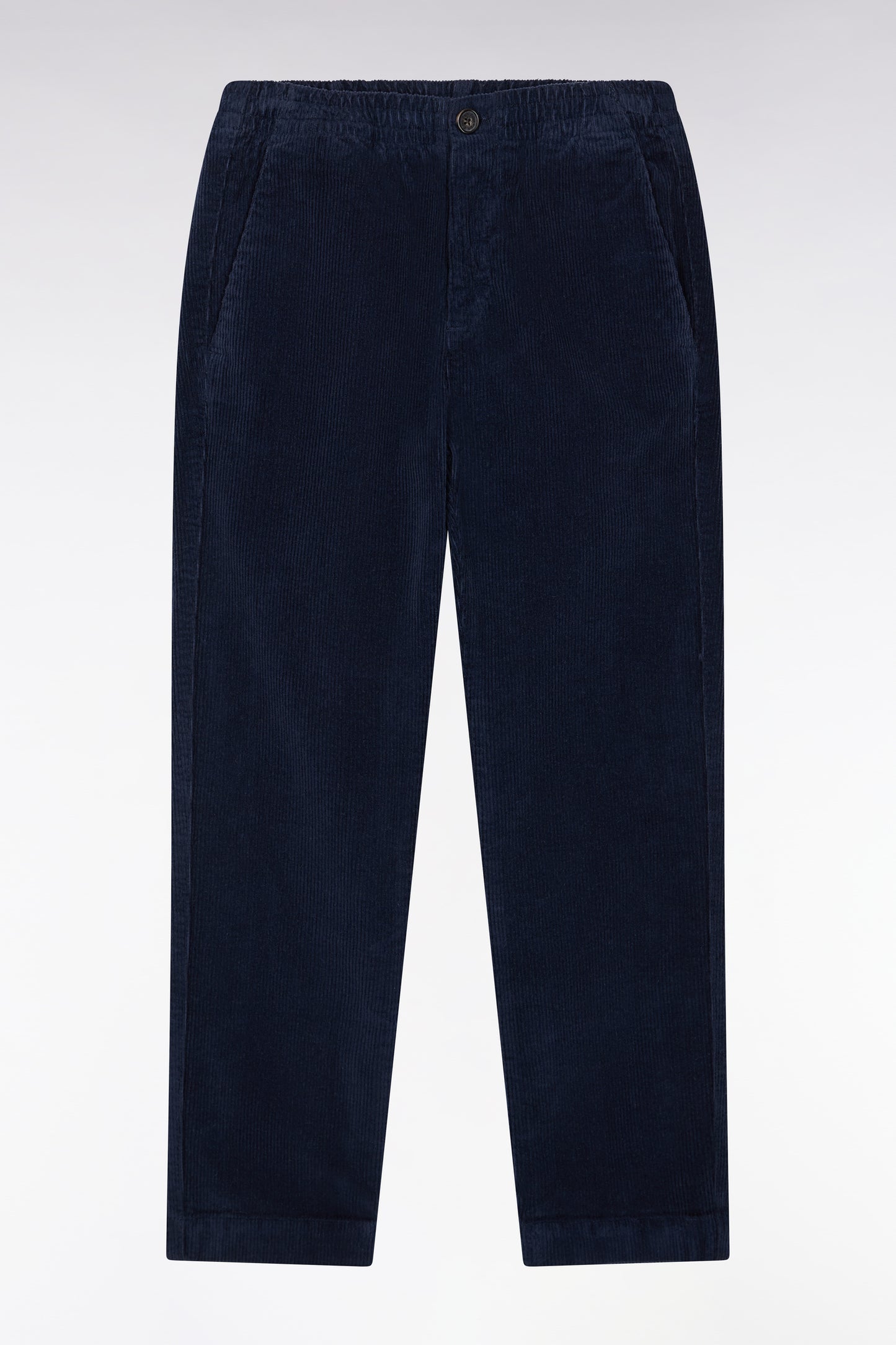 Pantalon chino sans pli en velours côtelé marine coupe droite