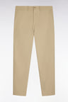 Pantalon chino sans plis en piqué de coton stretch beige coupe regular