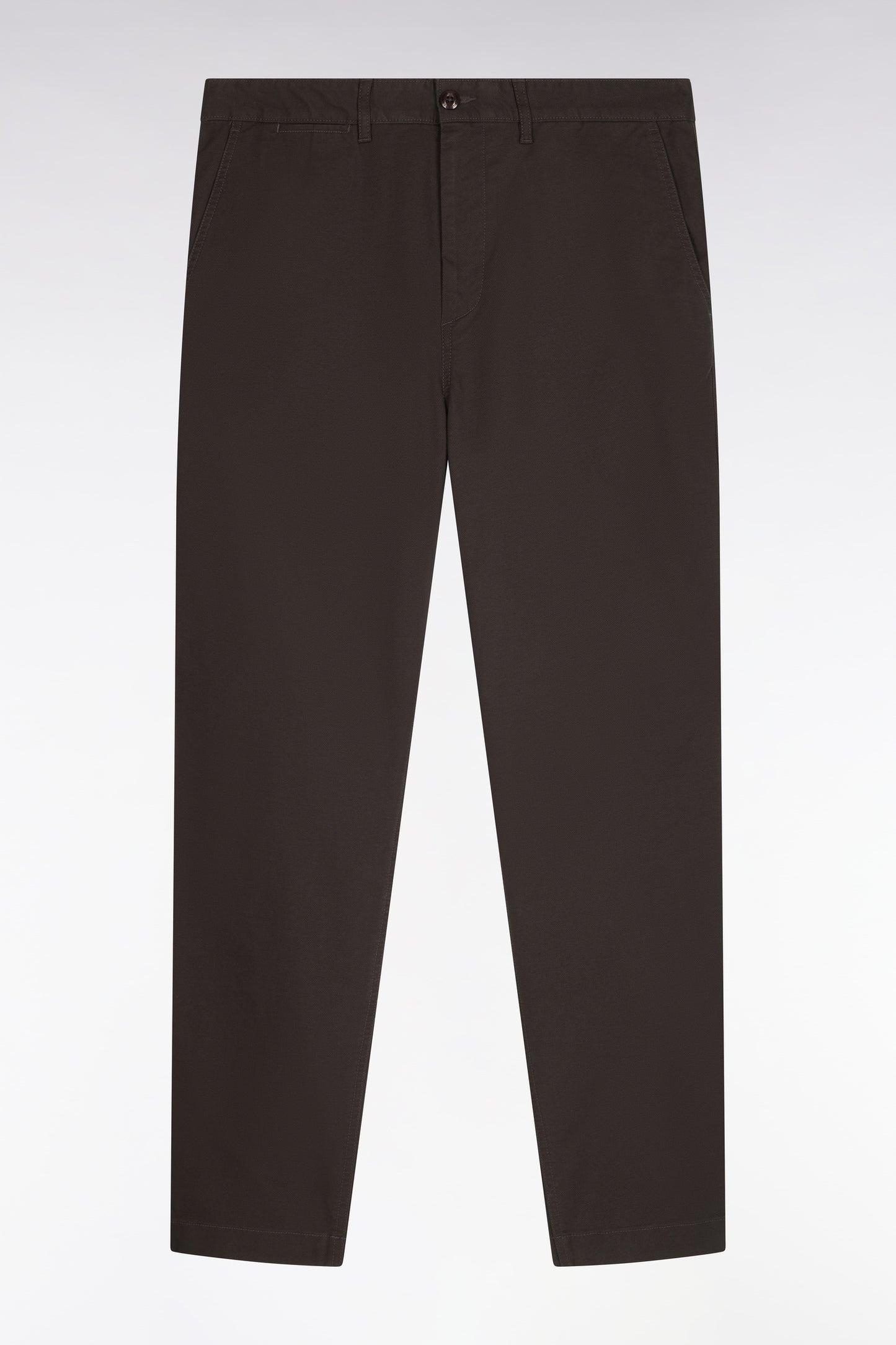 Pantalon chino sans plis en piqué de coton stretch kaki coupe regular