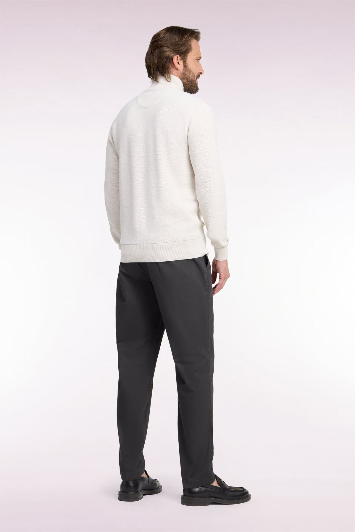 Pantalon chino sans plis en piqué de coton stretch kaki coupe regular