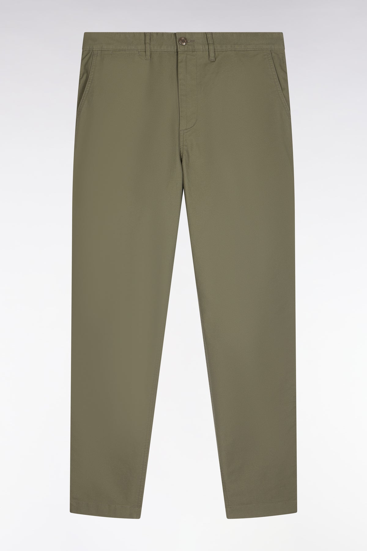 Pantalon chino sans plis en piqué de coton stretch kaki clair coupe regular