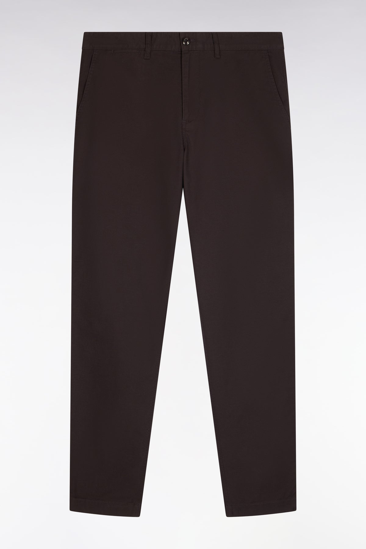 Pantalon chino sans plis en piqué de coton stretch marron coupe regular