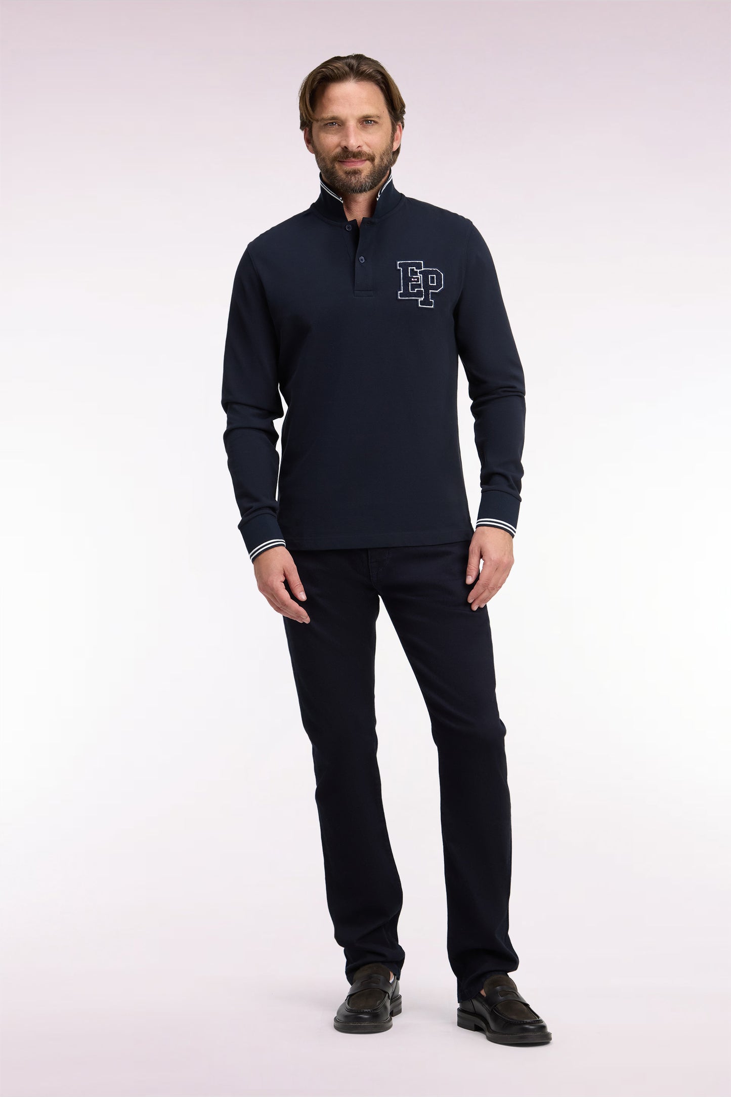 Jean 5 poches en denim stretch marine coupe droite