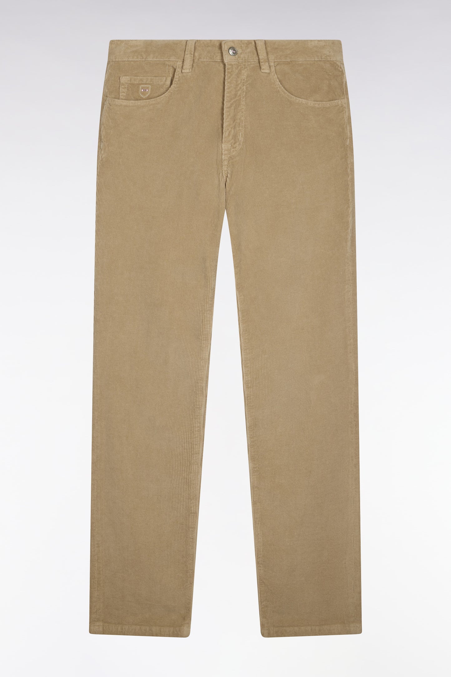 Pantalon 5 poches en velours côtelé beige coupe regular