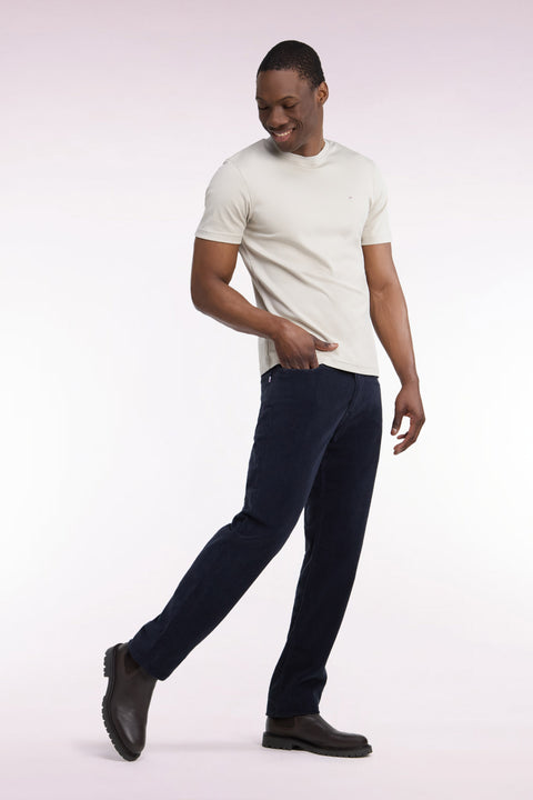 Pantalon 5 poches en velours côtelé marine coupe regular - Image 1
