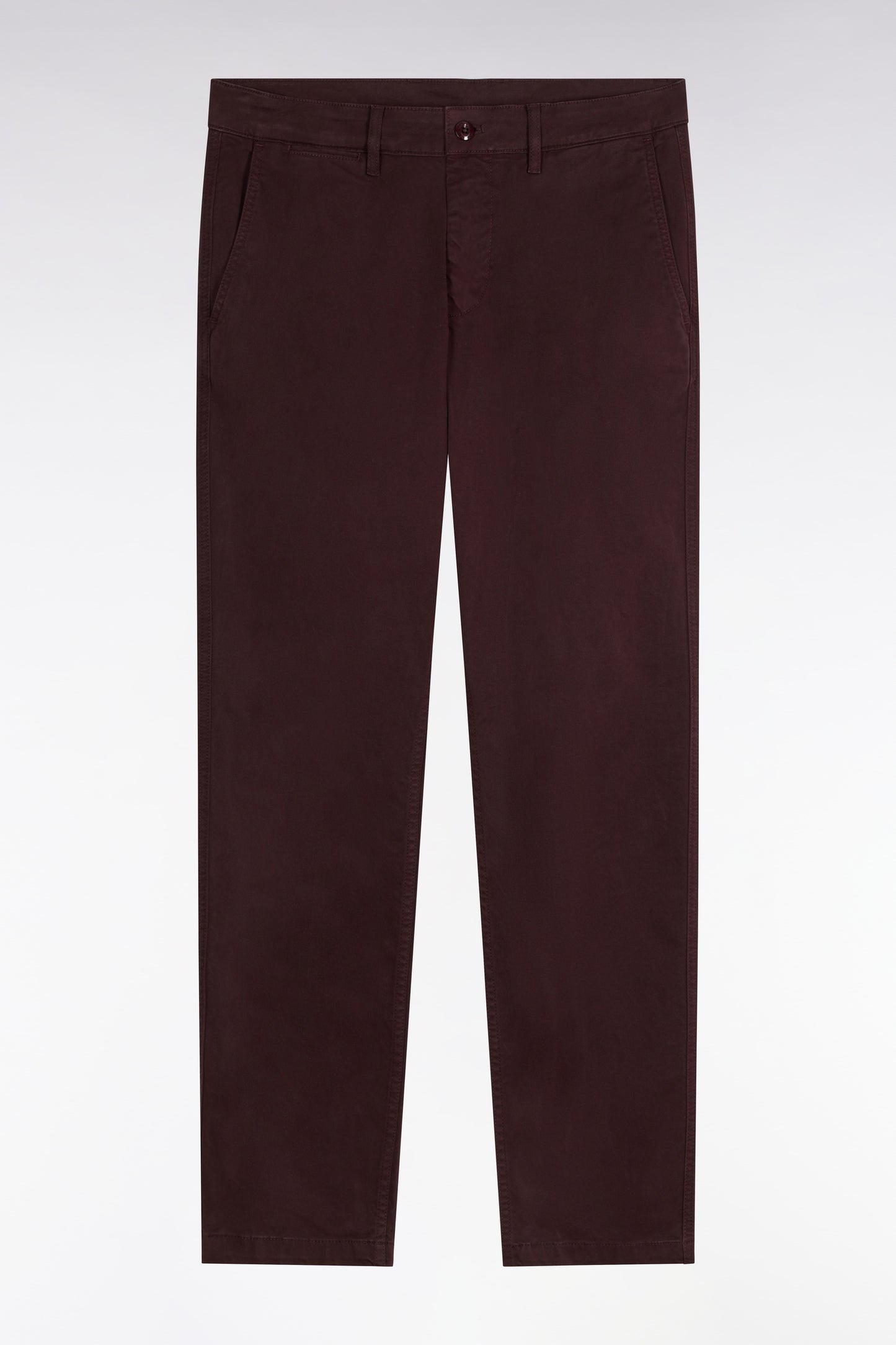 Pantalon chino sans plis en gabardine de coton stretch marron