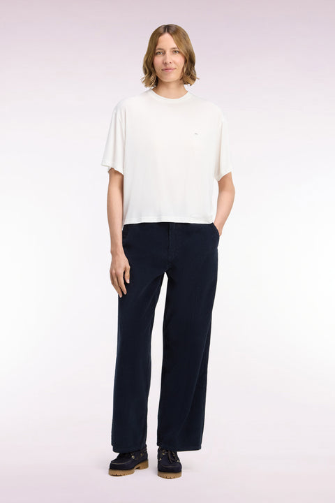 Straight-cut navy corduroy pants - Image 2