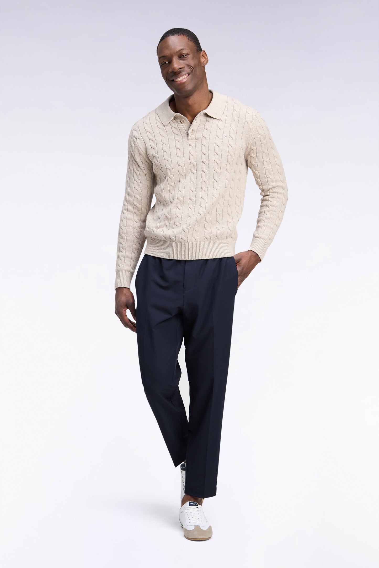 Pantalon à taille élastiquée en nylon stretch technique marine coupe Modern